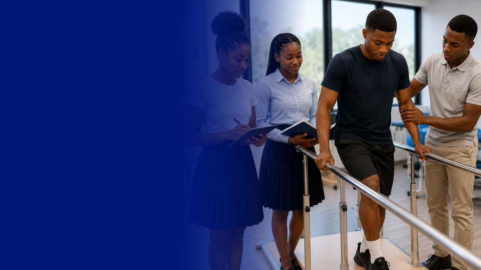Young physiotherapy students practising rehabilitation skills