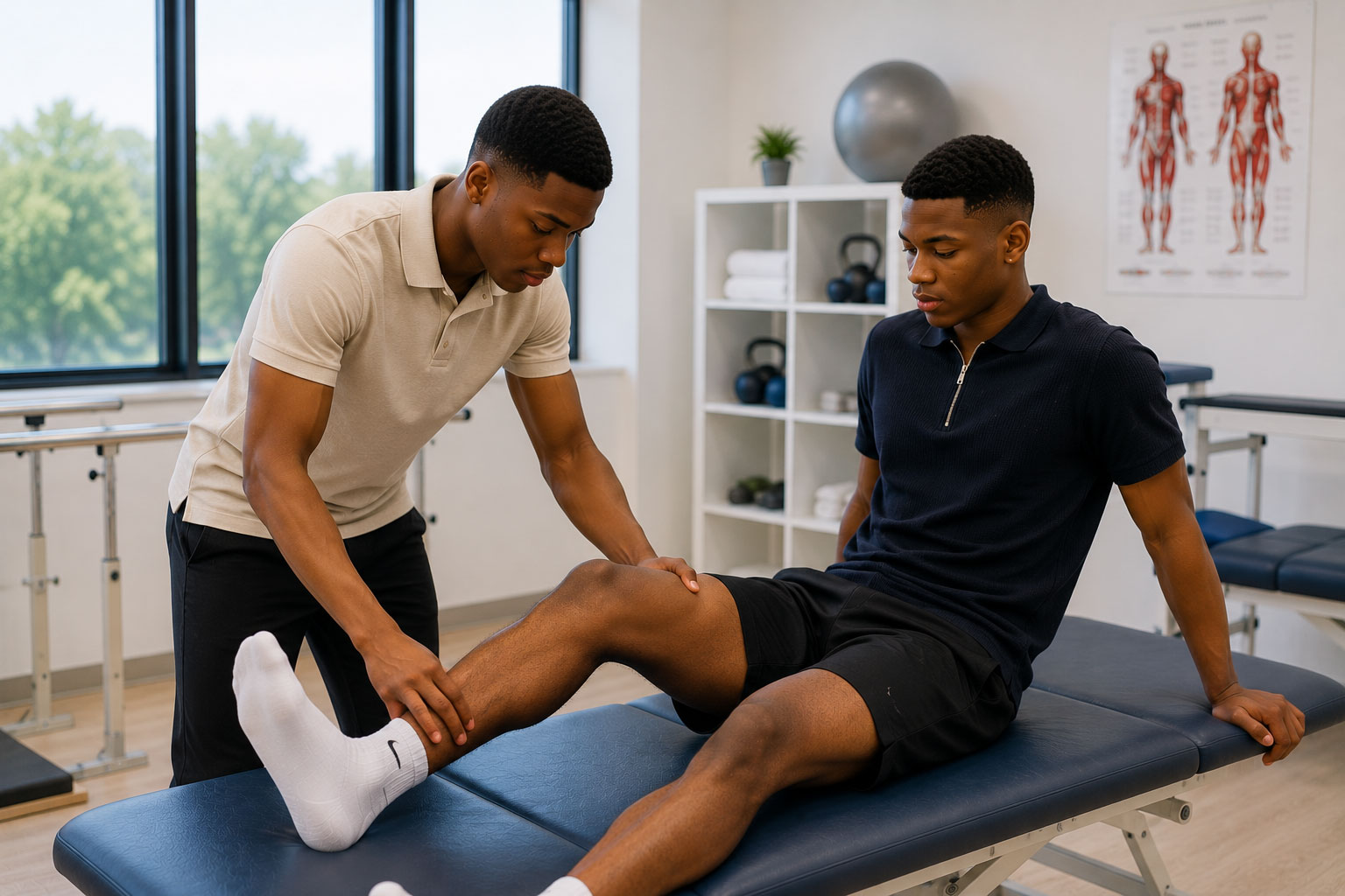 Physiotherapy students carrying out a rehabilitation exercise
