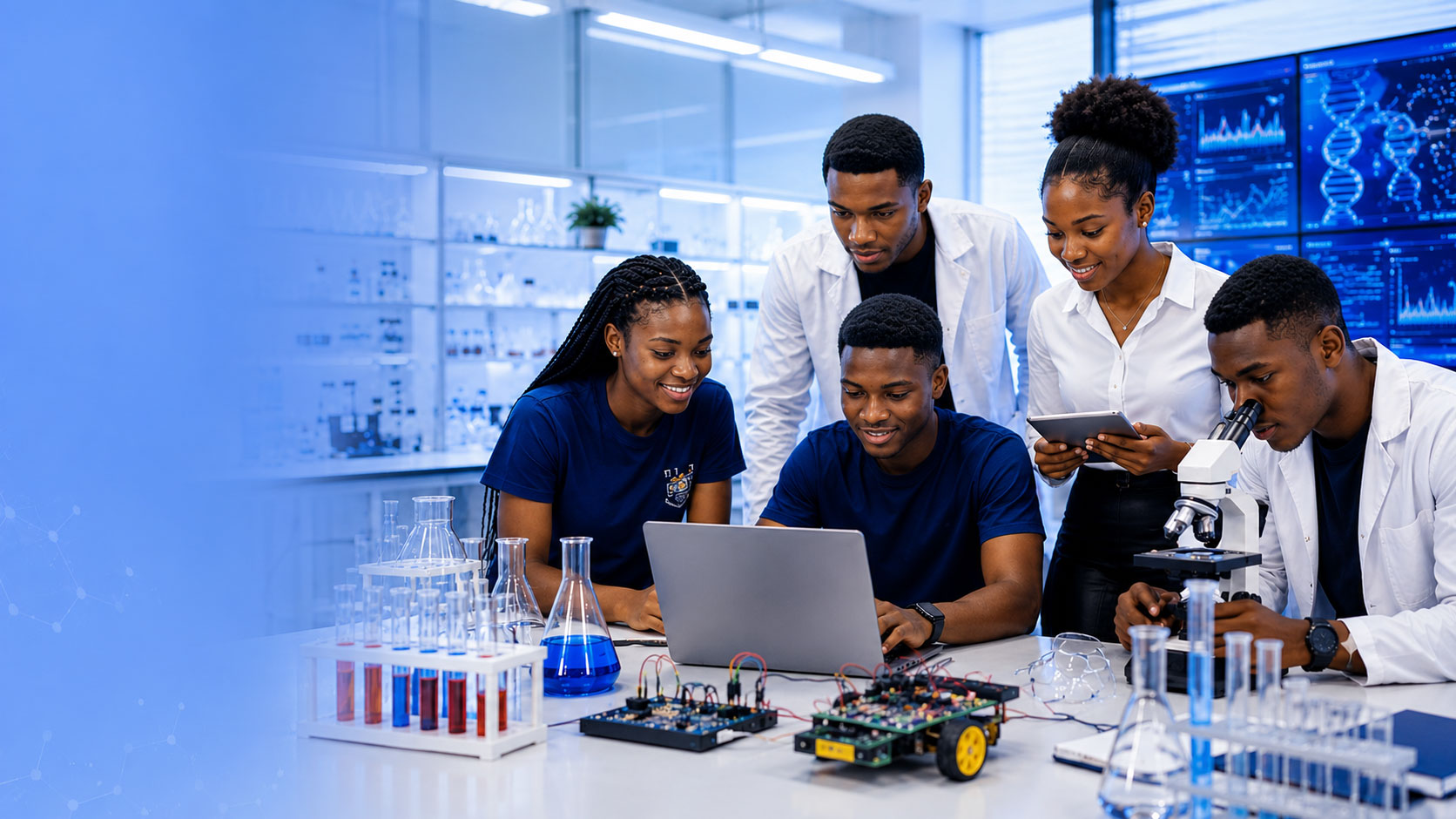 Young science and technology students working together