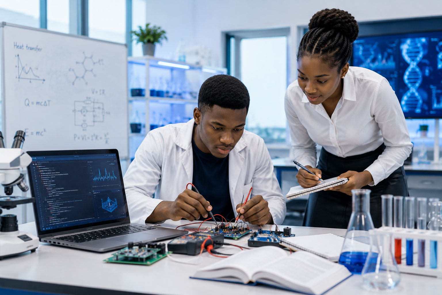 Science students working together in a modern laboratory