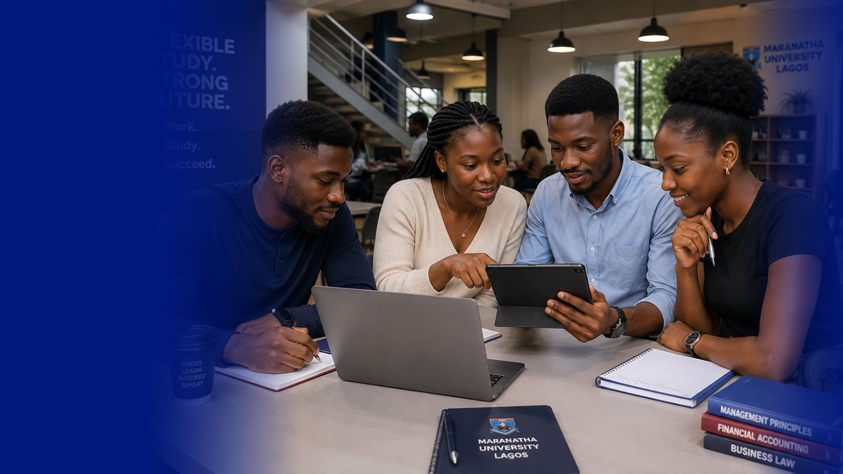 Young university students studying together